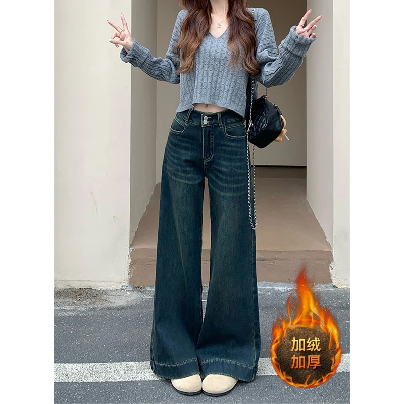 300斤特大码女装复古双排扣弹力阔腿裤胖mm梨型遮胯宽松直筒长裤