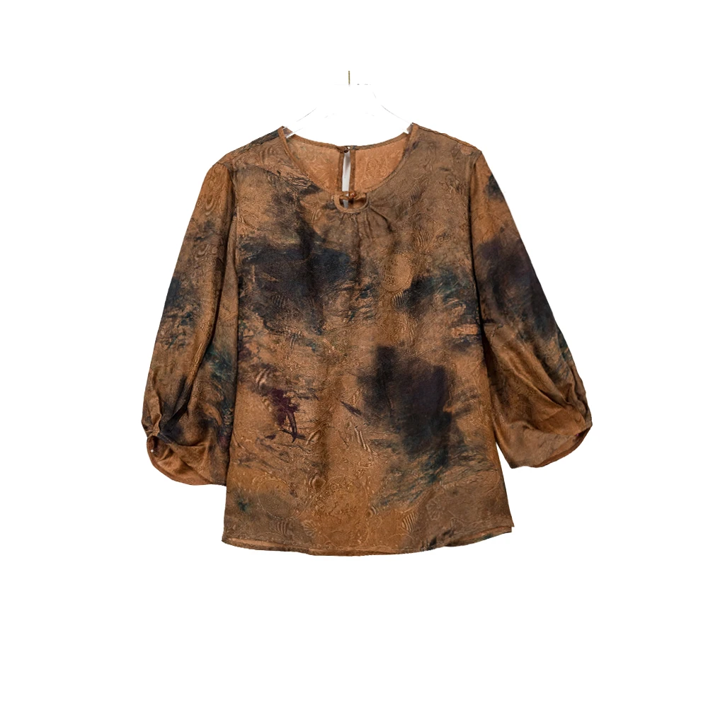 XY2025新款女士新中式绞萝印花水墨画双面穿上衣外套 24856M-1