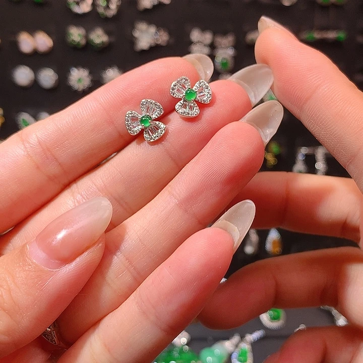 翡翠银S925镶嵌耳饰耳钉