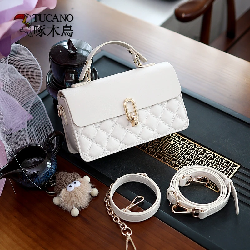 TUCANO/啄木鳥2025真皮小香风手提菱格绣线牛皮女包 WBL0061W-88