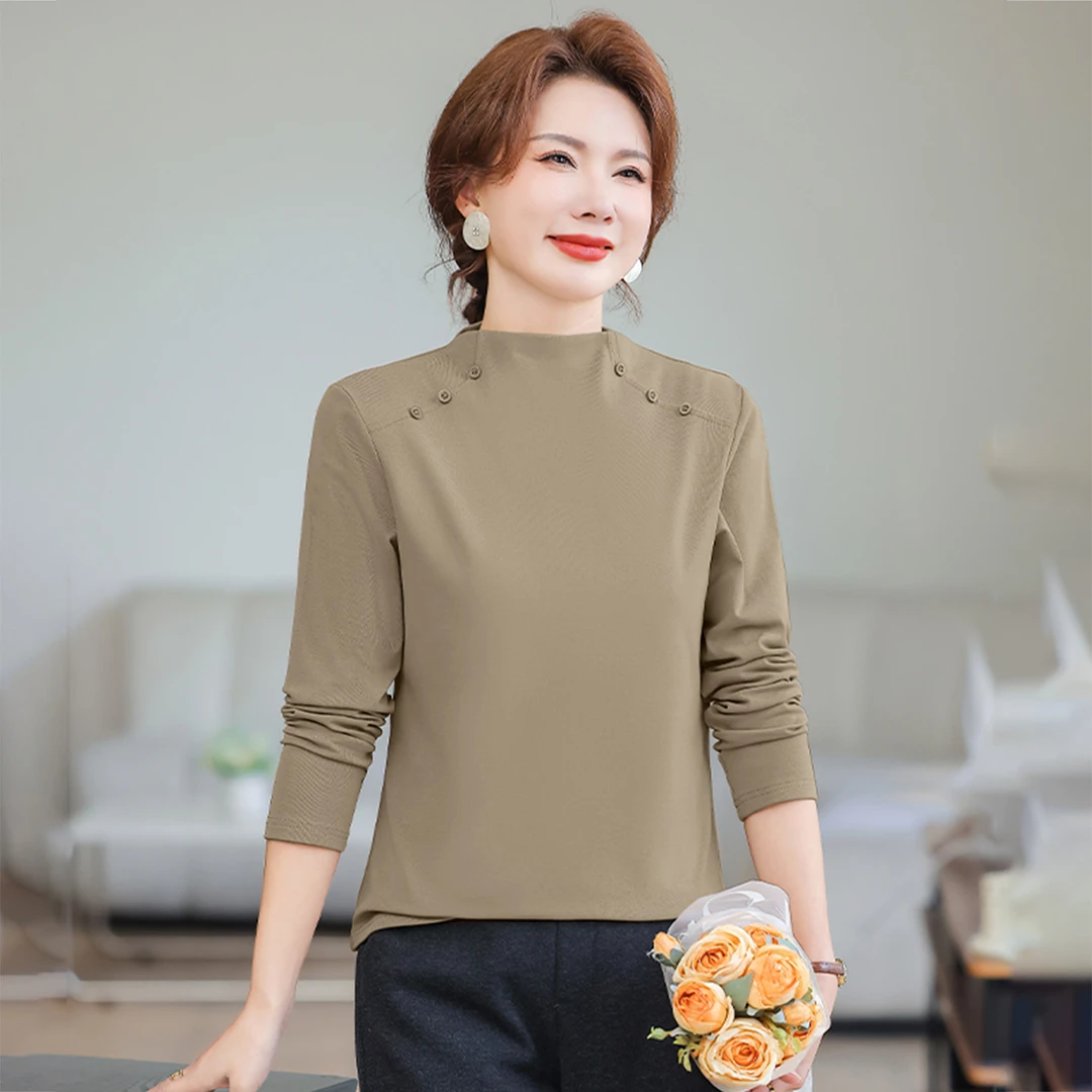 加绒保暖半高领打底衫女秋冬2026新款时尚洋气中老年女装外穿上衣