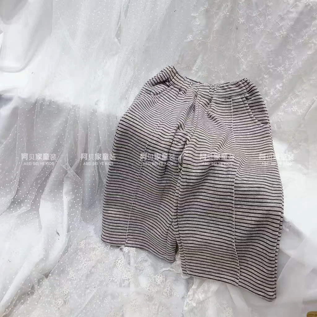 【A4】拉架料条纹加绒裤子童装