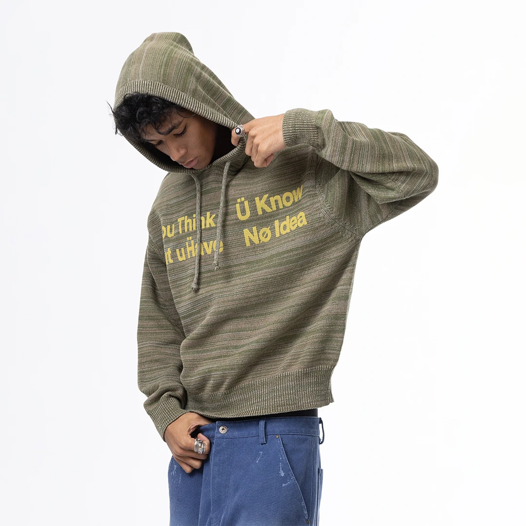 WHOOSIS（不知其名）slogan喷色毛衣休闲宽松潮流时尚休闲套头帽衫