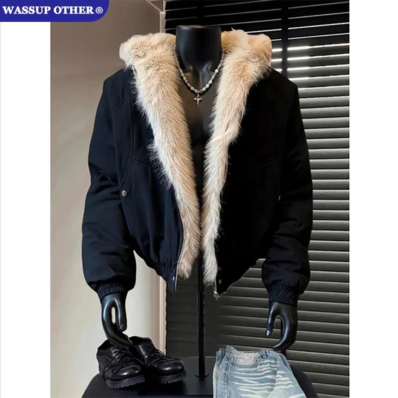 WASSUP OTHER座山雕毛领连帽棉服男款秋冬季美式高街保暖棉衣外套