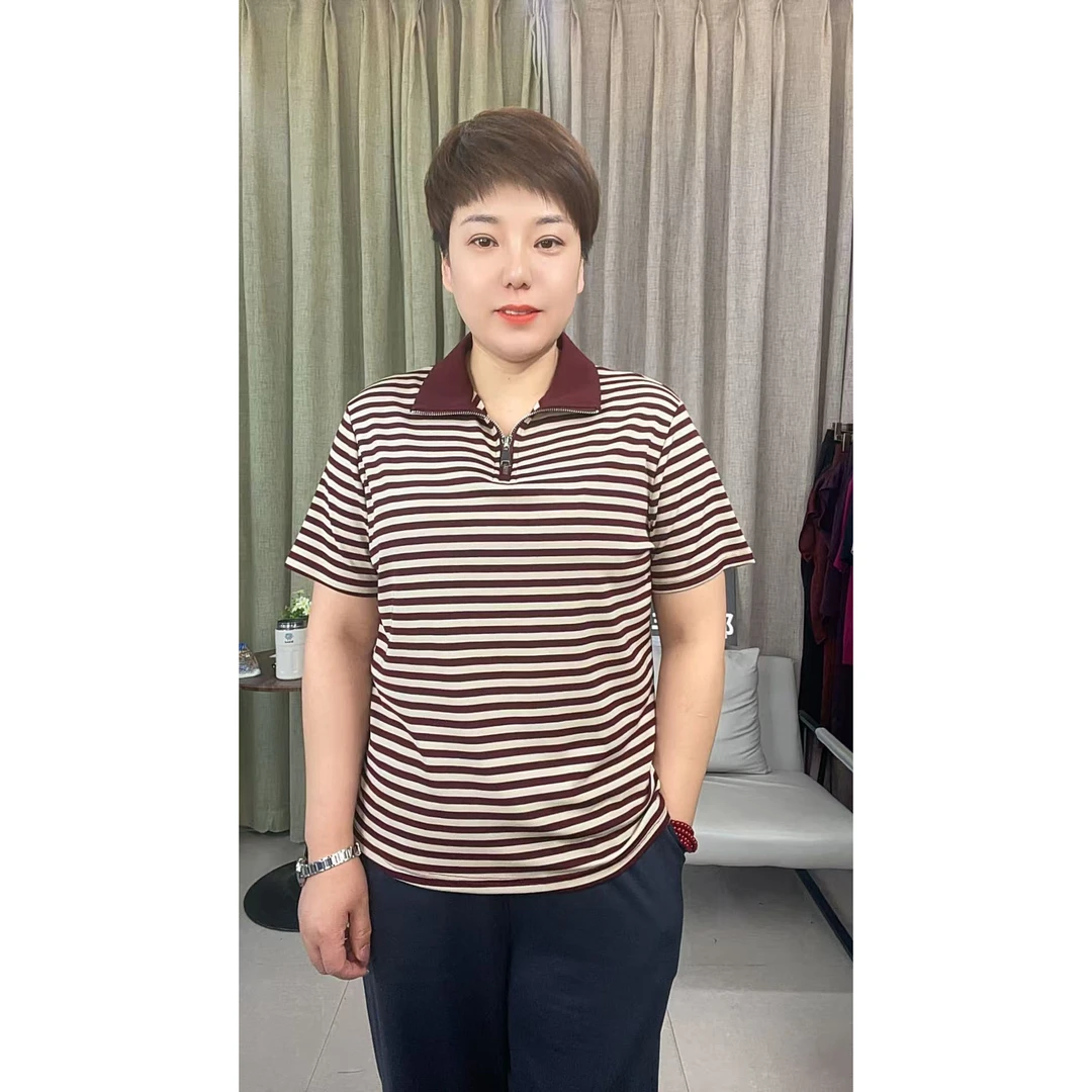 2025夏季新款百搭经典条纹拉链T恤25112