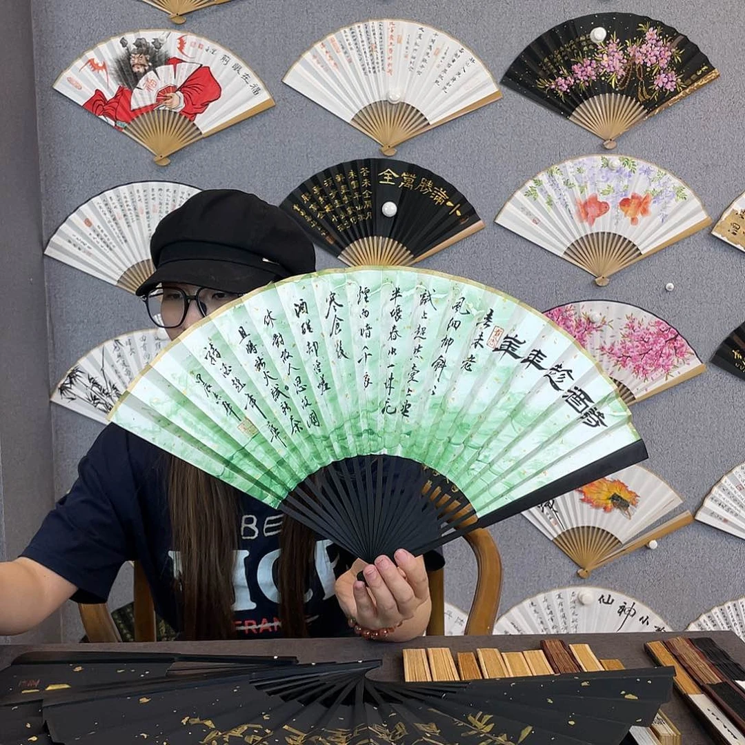 国画9寸-仿乌木福利折扇（默认粘好）望江南