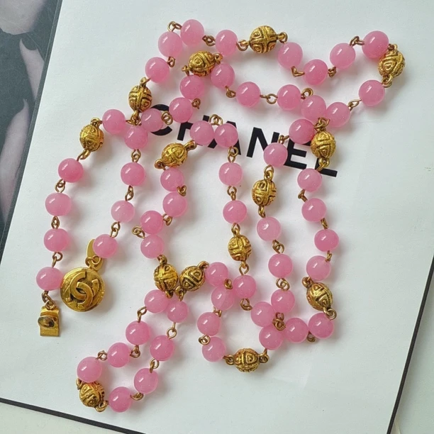 95新 Chanel/香奈儿 Chanel vintage香奈儿中古粉琉璃项链