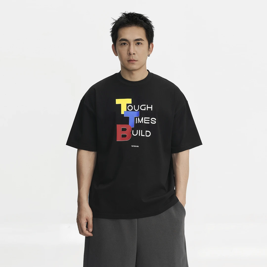 TOPTIER BRO 25SS 260g纯棉短袖T恤男肤感胶浆字母印花小领口上衣