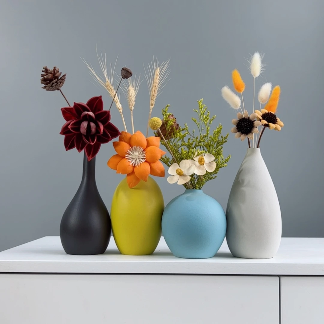 摆件陶瓷小花瓶摆件含花总高约20-30cm