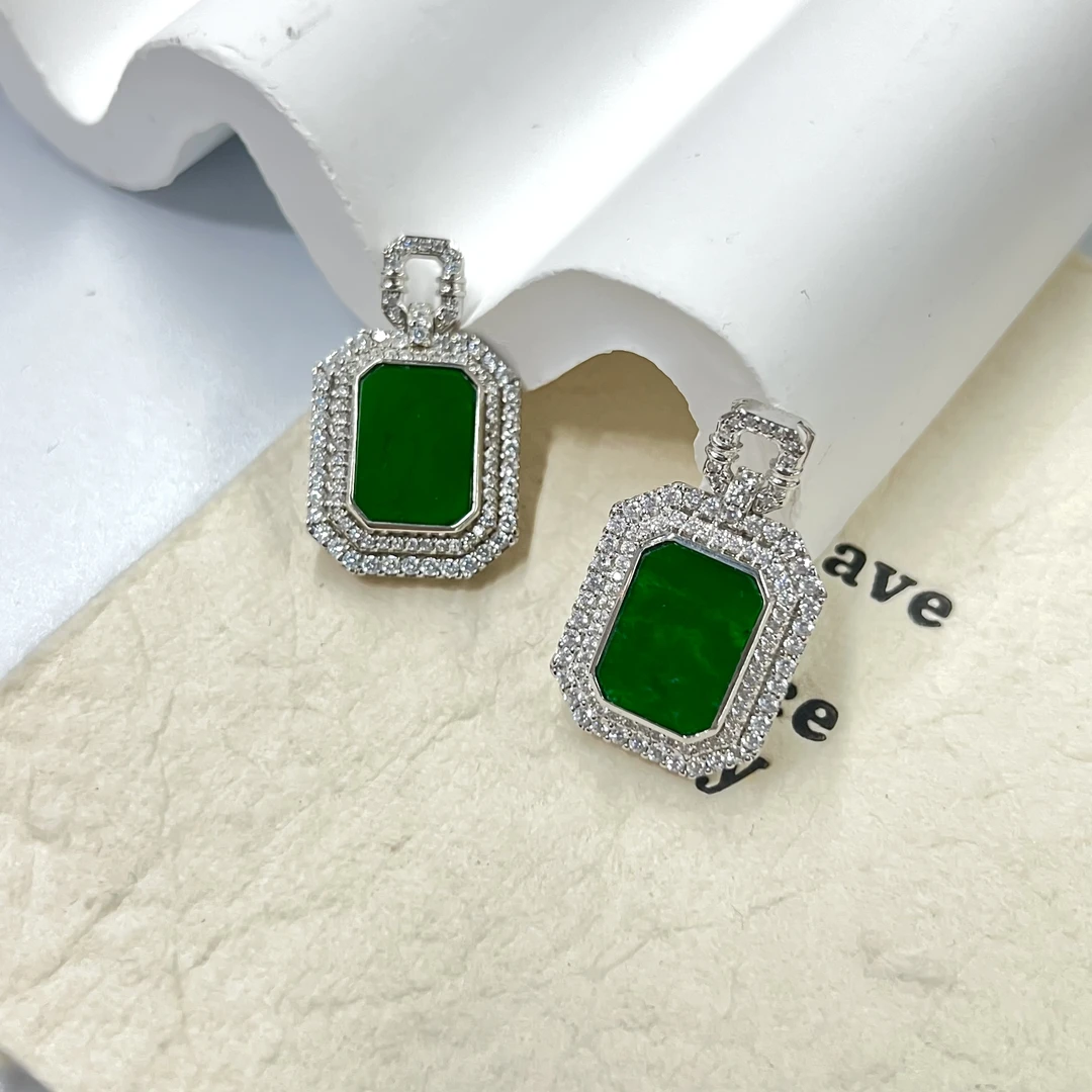 【小宝珠宝】24 S67290-S925银镶嵌翡翠吊坠-多样性发一件-11*15mm