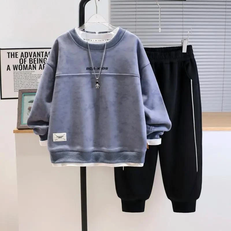男童秋季新款套装圆领休闲卫衣宽松卫裤中大男童洋气百搭两件套潮