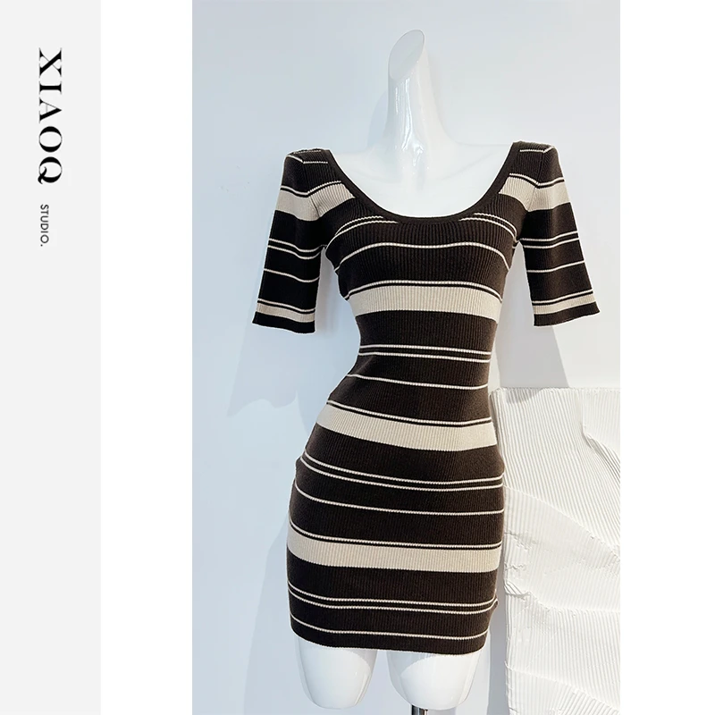 【小Q家】76452收腰条纹夏季套头时尚连衣裙