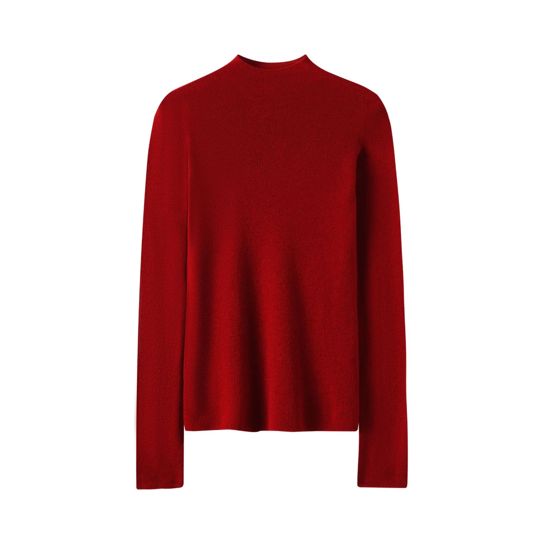 WEIMO 2025秋冬新款百搭修身纯色山羊绒羊毛半高领无缝针织打底衫