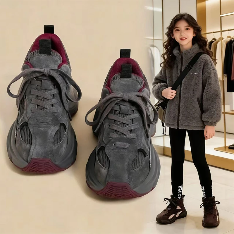 女童老爹鞋2025新款秋冬款儿童运动鞋中大童加绒休闲鞋女孩二棉鞋