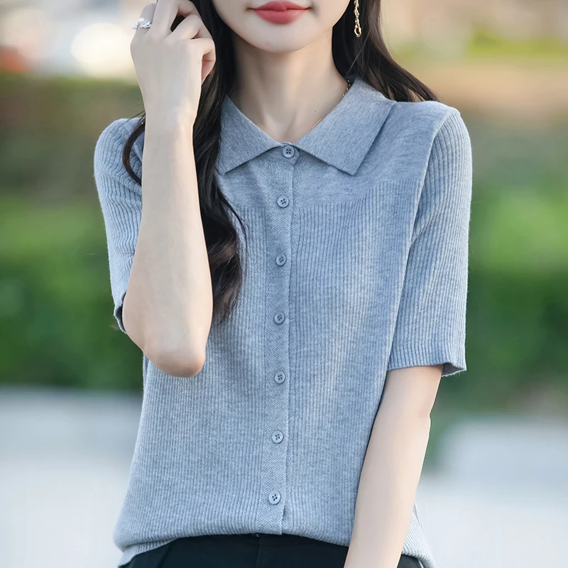 【现货宠粉】新款短袖翻领polo衫宽松亲肤上衣奶芙气质百搭针织T恤