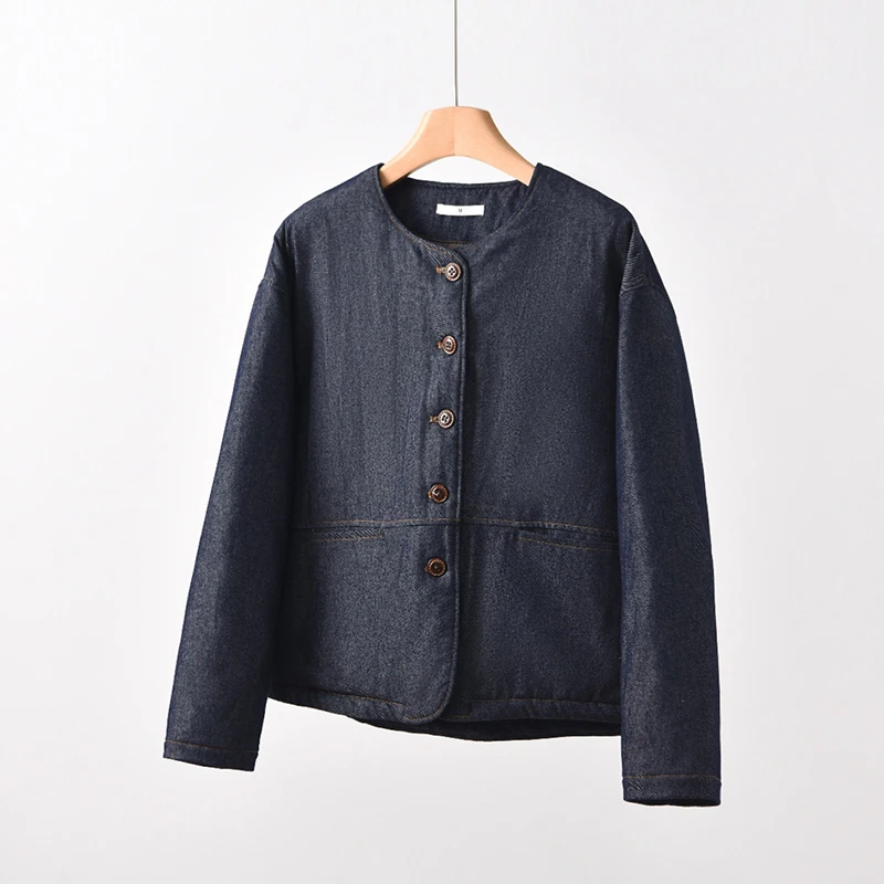 25冬季新款文艺简约牛仔棉服加棉休闲宽松棉衣百搭时尚外套女MY03