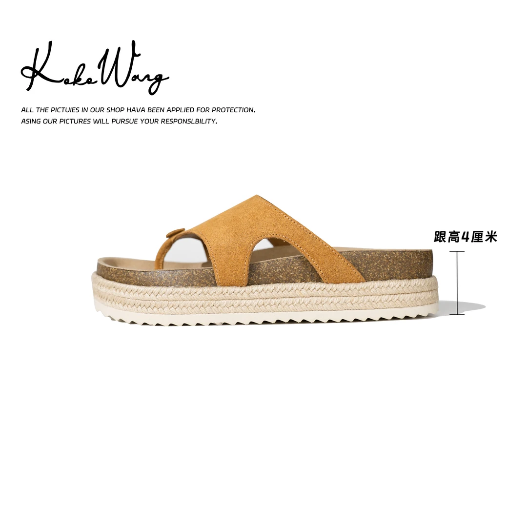 KOKOWANG新款真皮绒面防滑内增高博肯夹趾人字拖鞋  481715C11X05