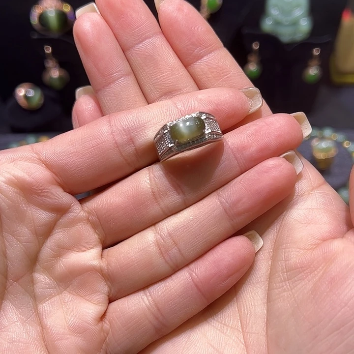 和田玉银S925镶嵌戒指