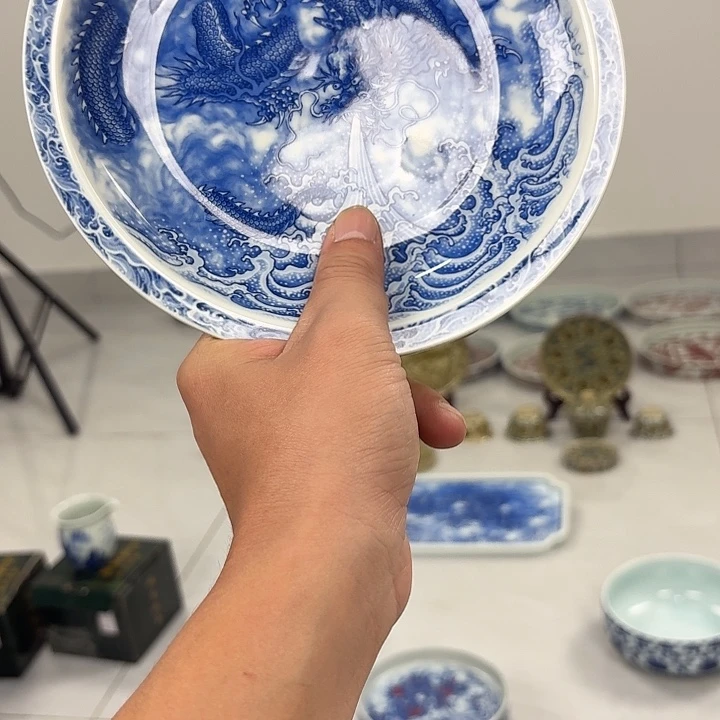 瓷片墨龙吸水大胡乘景德镇