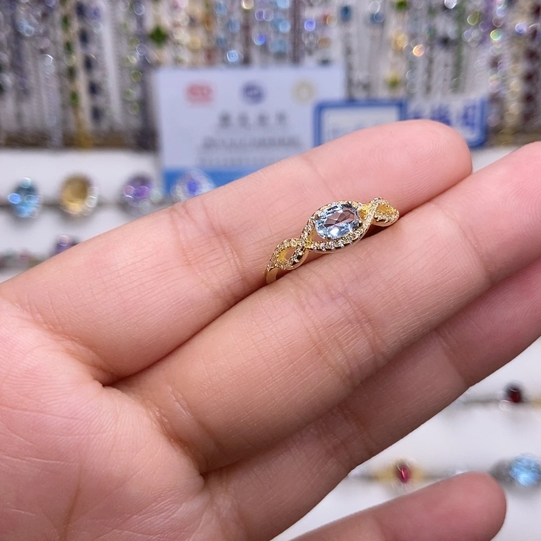 银S925镶嵌戒指海蓝宝石