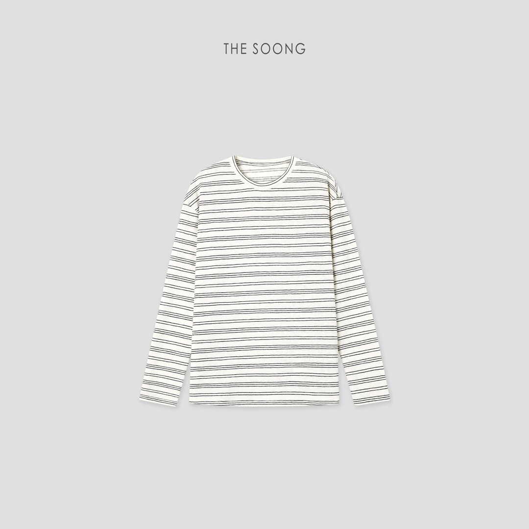 THESOONG|"天然质感"复古撞色提花立体条纹圆领长袖上衣HBTX7294