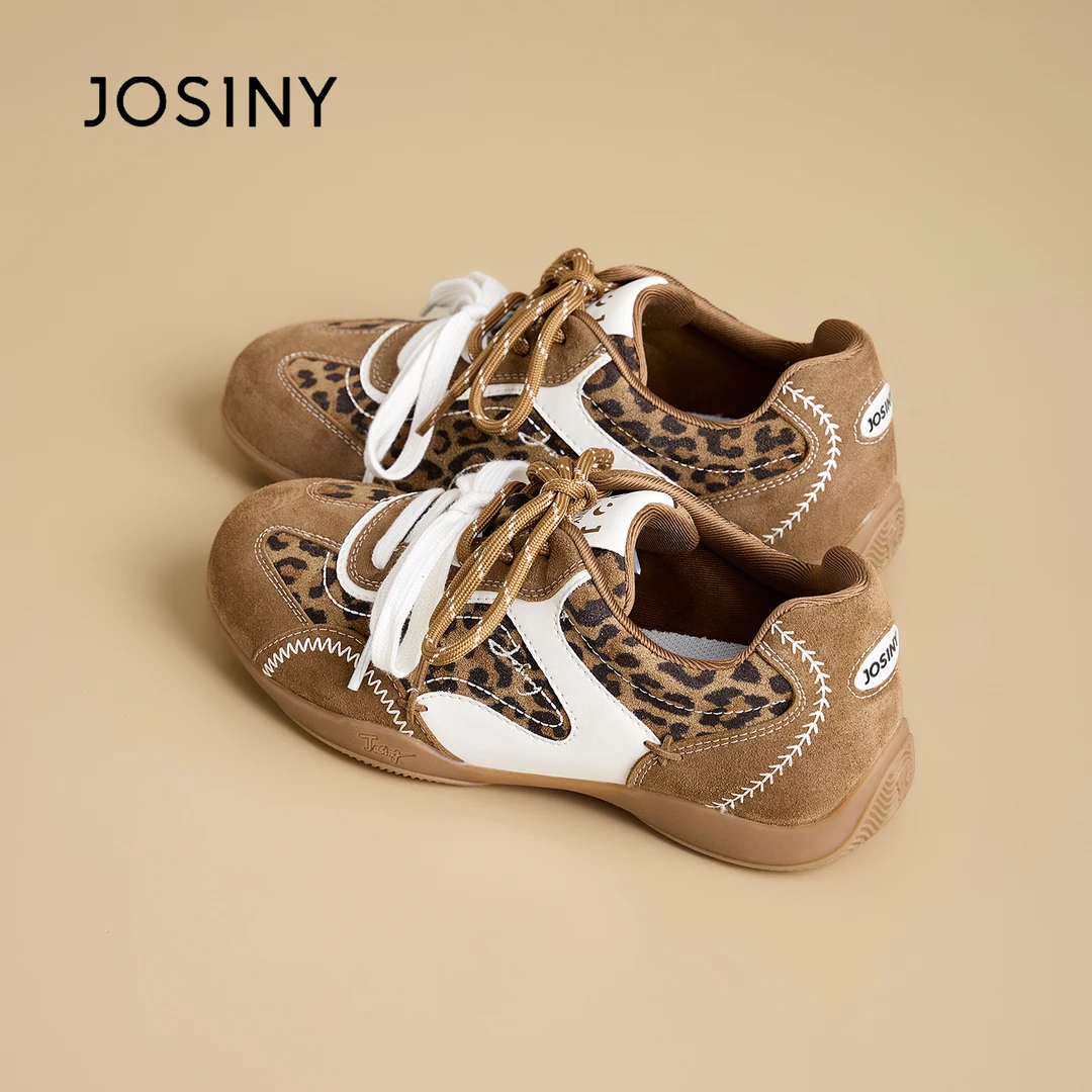 卓诗尼2026四季可穿新款系带德训鞋极简风时尚豹纹运动鞋休闲鞋女