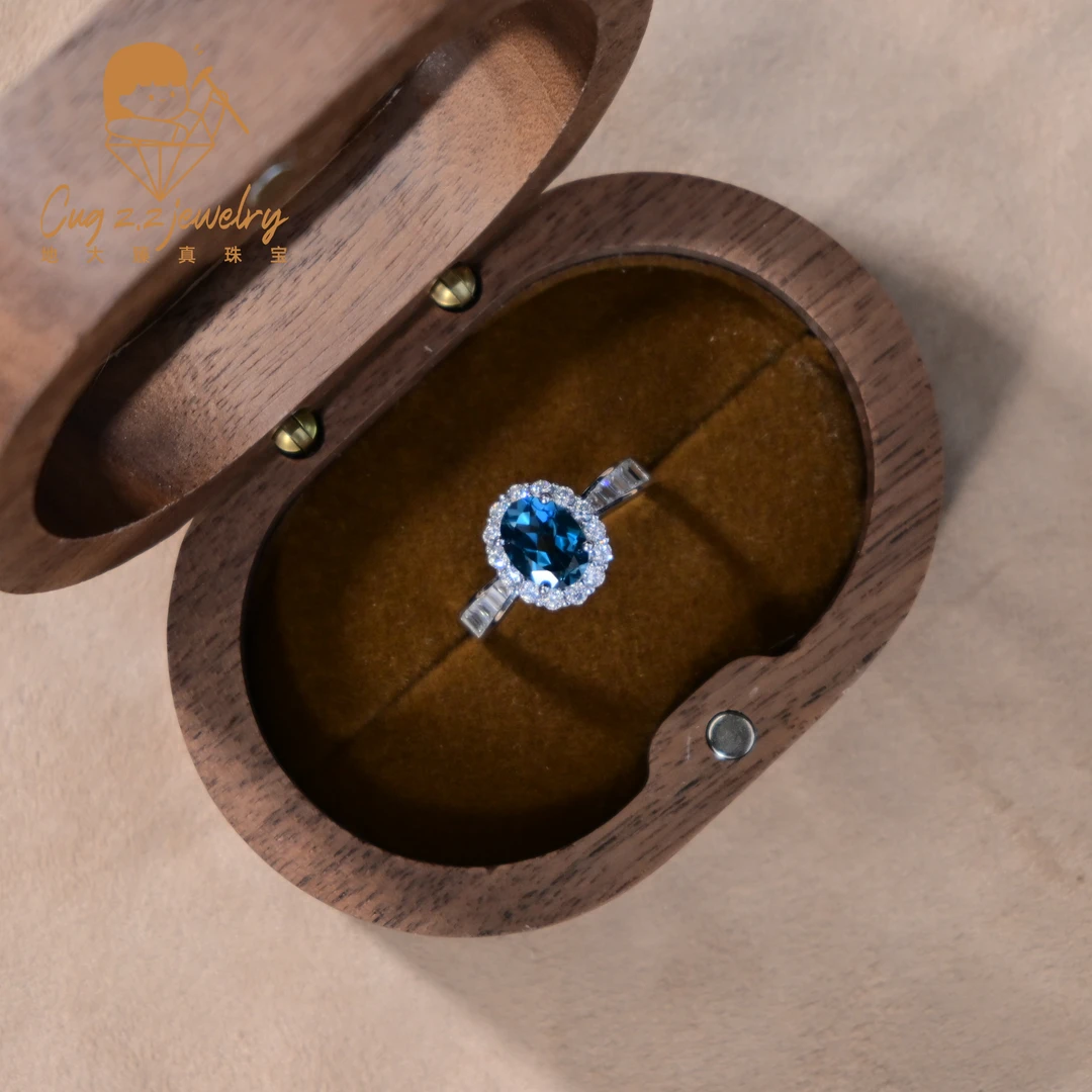 伦敦蓝托帕石宝石戒指银戒礼物轻奢爆闪925银