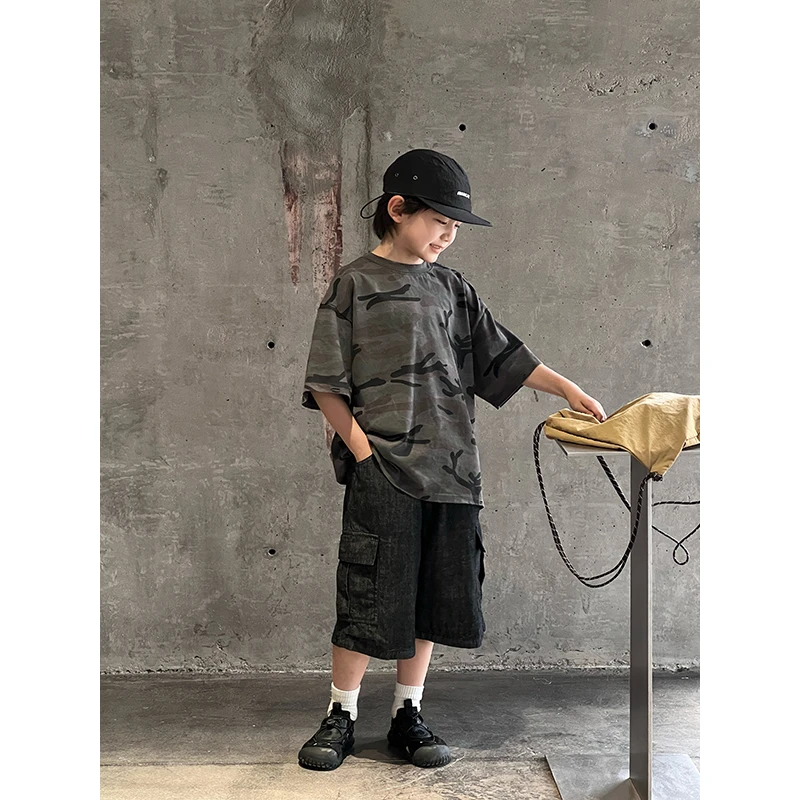 4.29新品【现货】略略童装儿童夏季迷彩短袖T恤 252TX3837