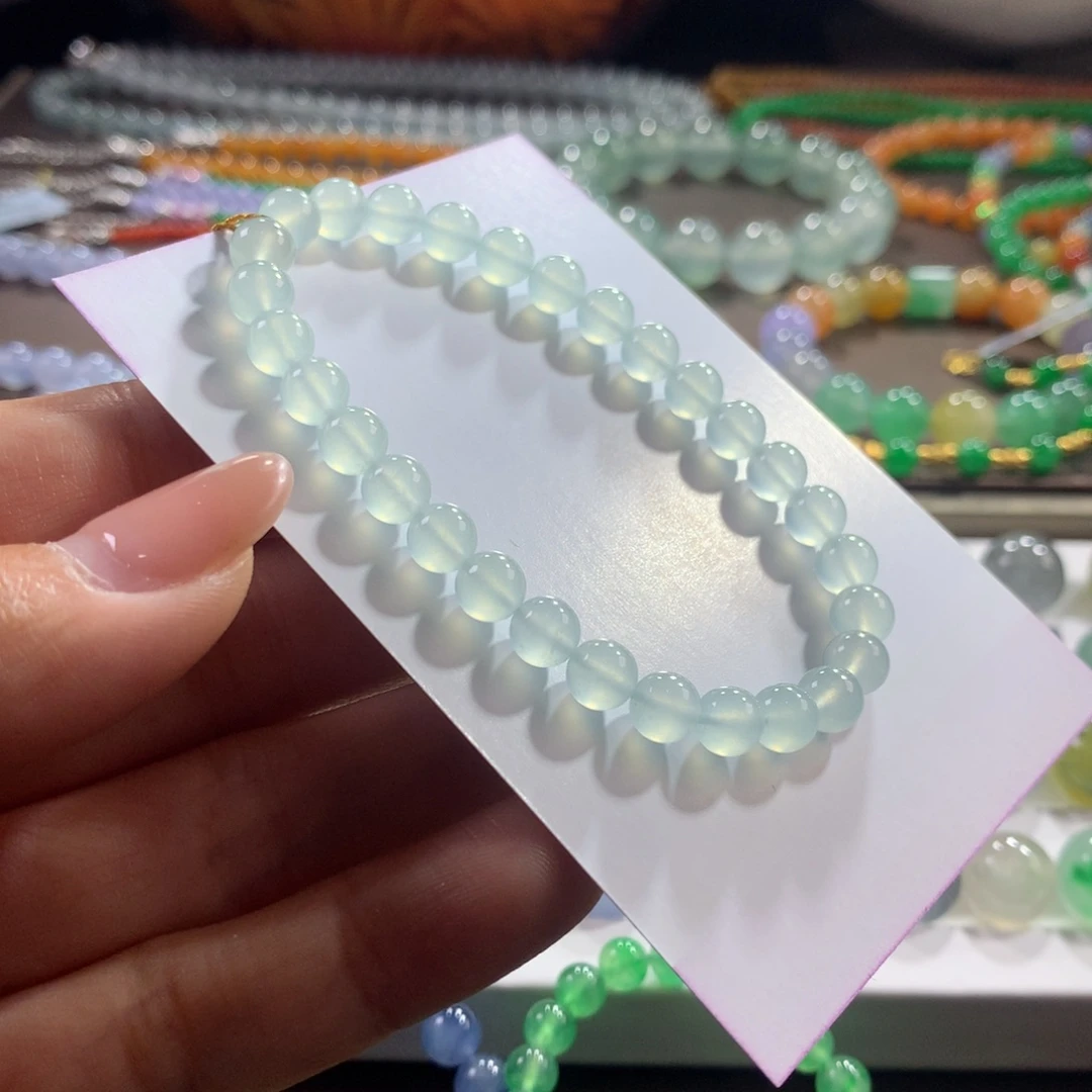 翡翠未镶嵌手链木那纯净晴蓝底卡6