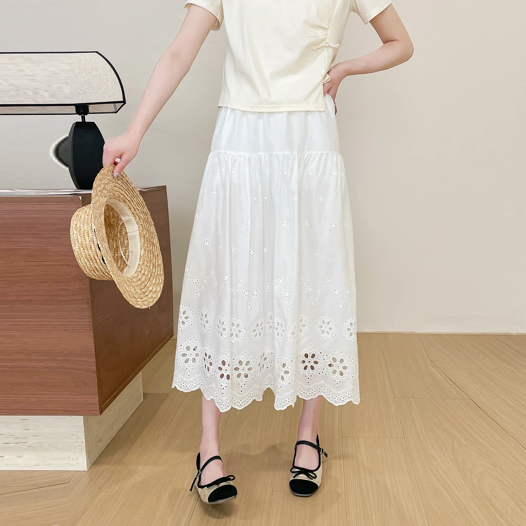 苏醒的乐园刺绣镂空弹力腰显瘦仙女裙SXBQ53073百搭夏季棉半身裙