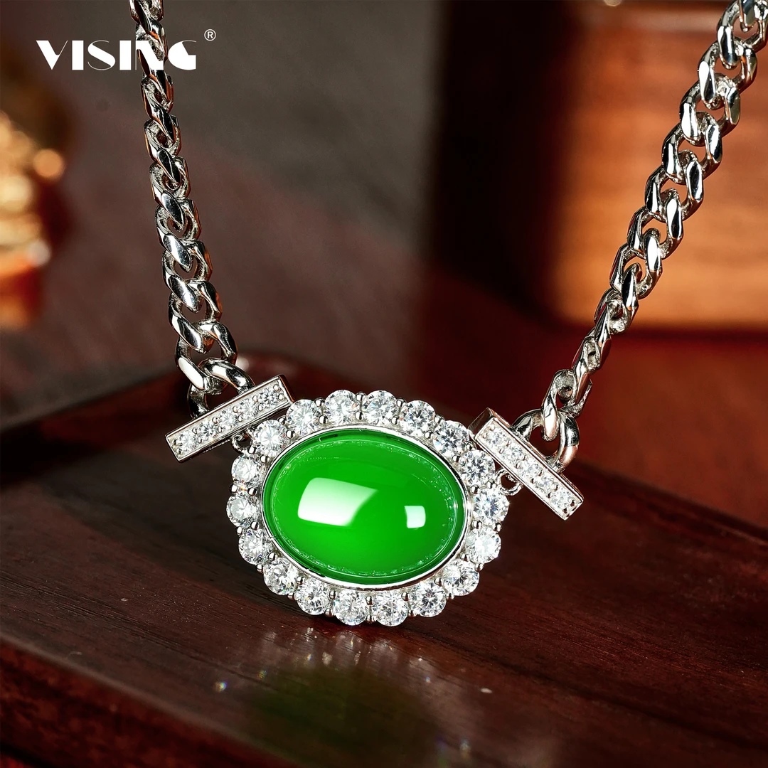 VISING珠宝珠宝绿玉髓古巴项链S925银镀金镶嵌         23082601L