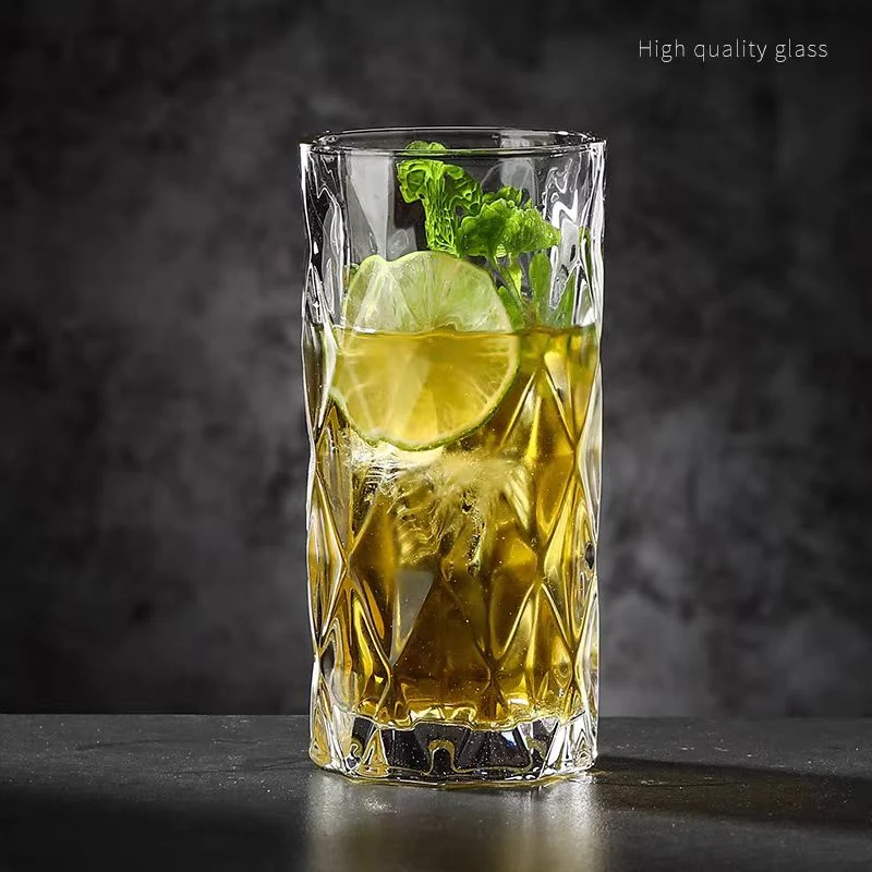 【4只装】欧式雕刻菱形鸡尾酒直身杯果汁杯金汤力莫吉托杯