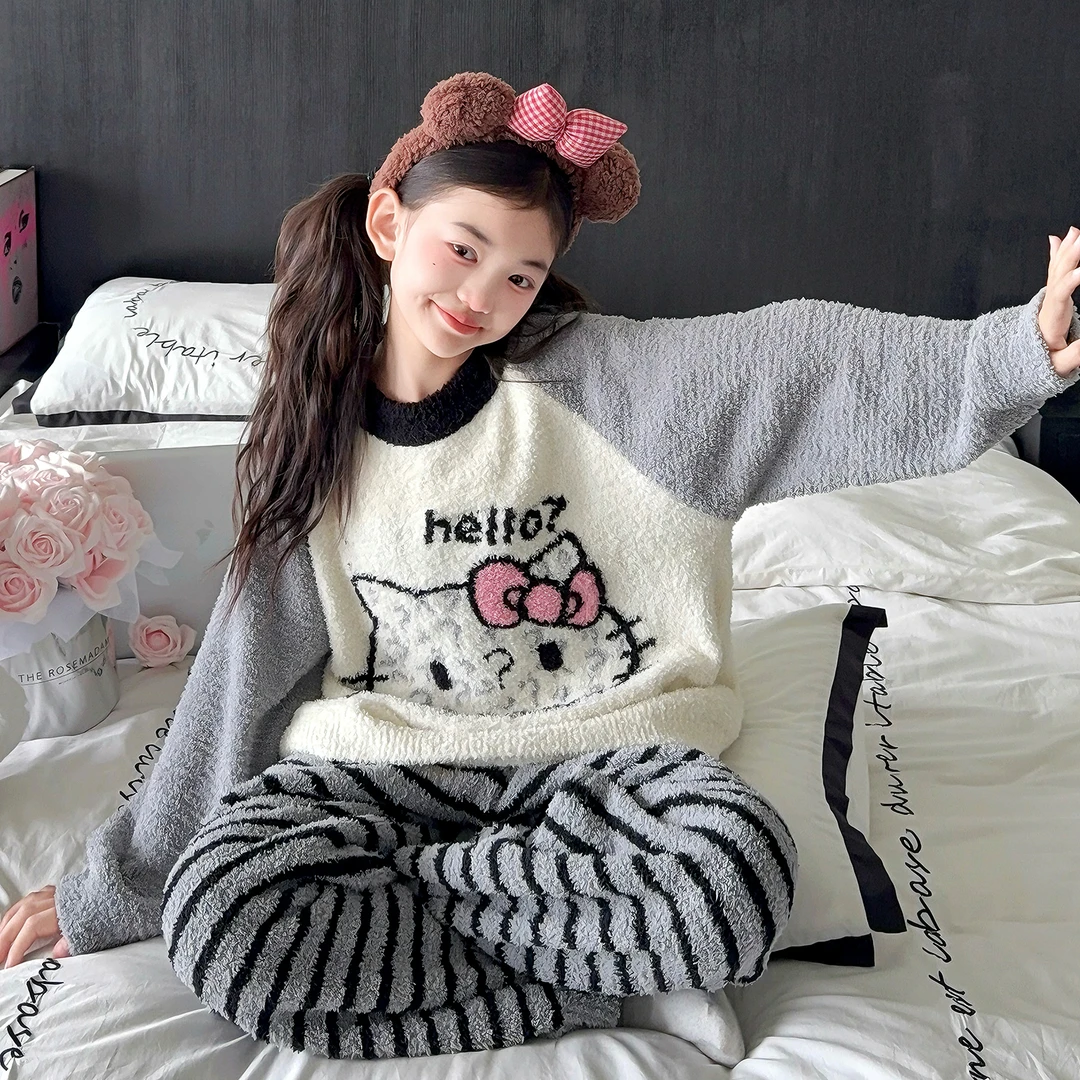6-12岁女童爆款睡衣秋冬2025新款高颜值女孩儿童半边绒家居服潮款
