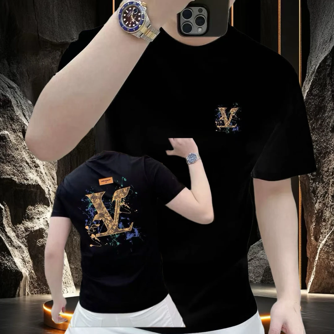 2025潮牌新款印花t恤男时尚潮流休闲百搭宽松圆领纯棉短袖打底衫