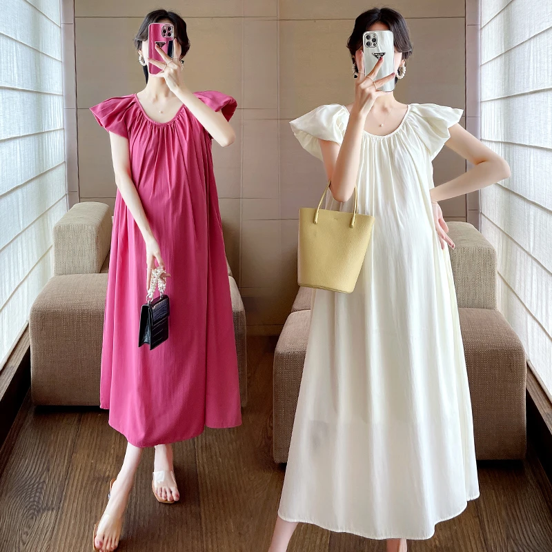 孕妇装2025夏季时尚简约宽松显瘦休闲韩版气质减龄大码孕妇连衣裙