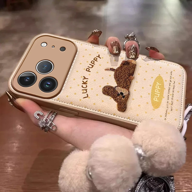 英文小狗适用苹果17promax手机壳带挂绳iphone16pro小香风15pro套