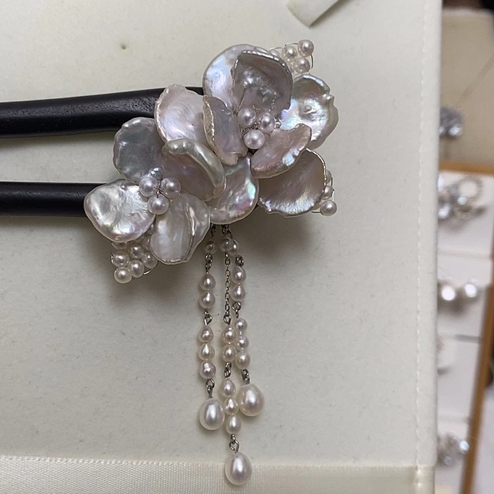 非金属银蓝双花发簪