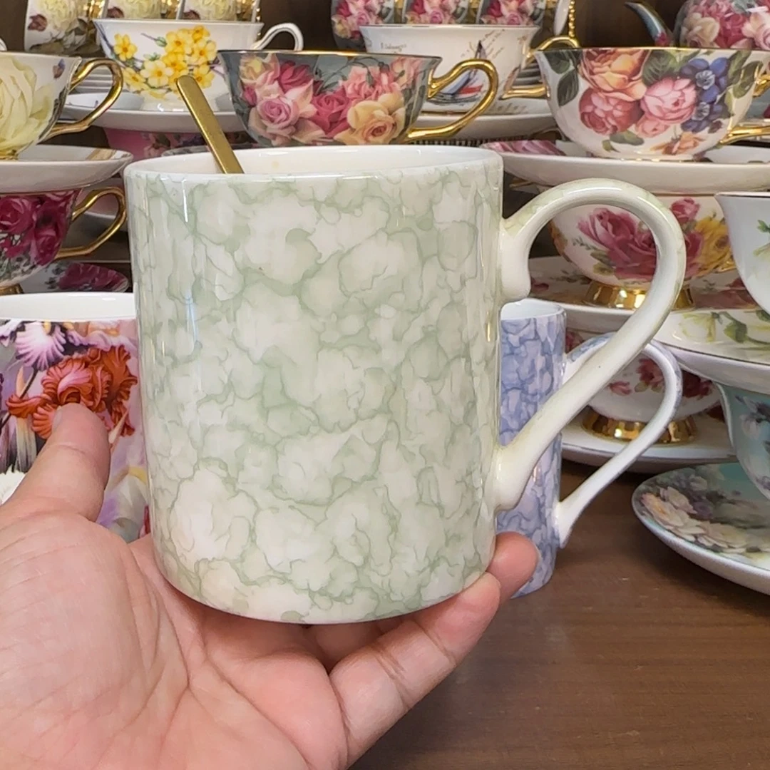 45%以上骨粉骨瓷380毫升绿色马克杯