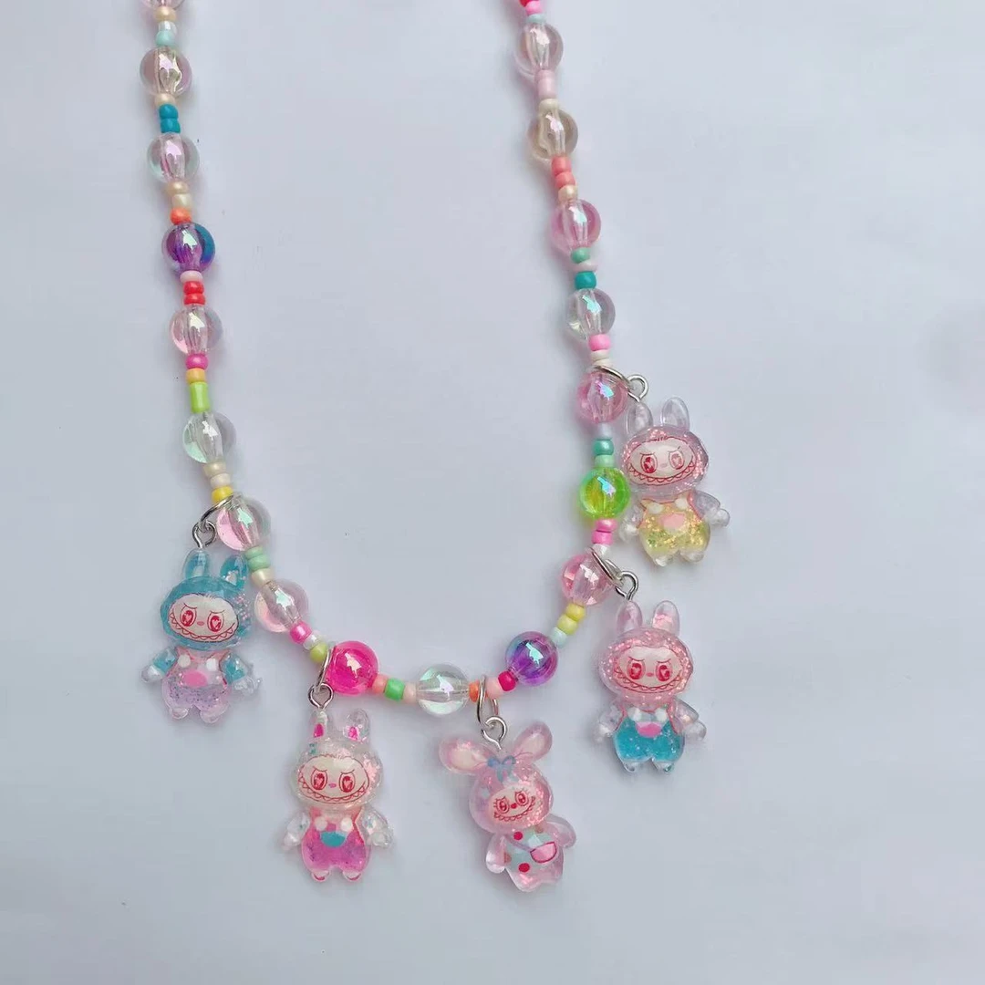 可爱卡通公主女童项链儿童彩色串珠吊坠颈链