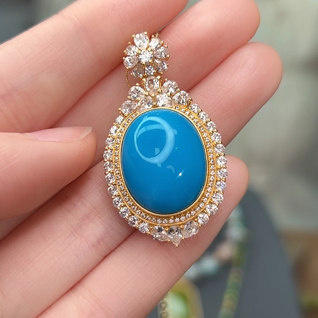 绿松石珠宝奇石18K金镶嵌