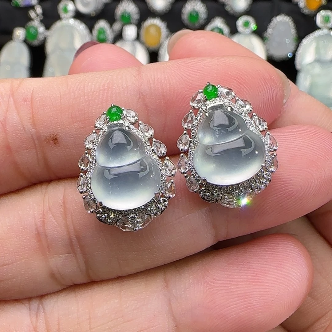 翡翠18K金镶嵌耳饰天然翡翠