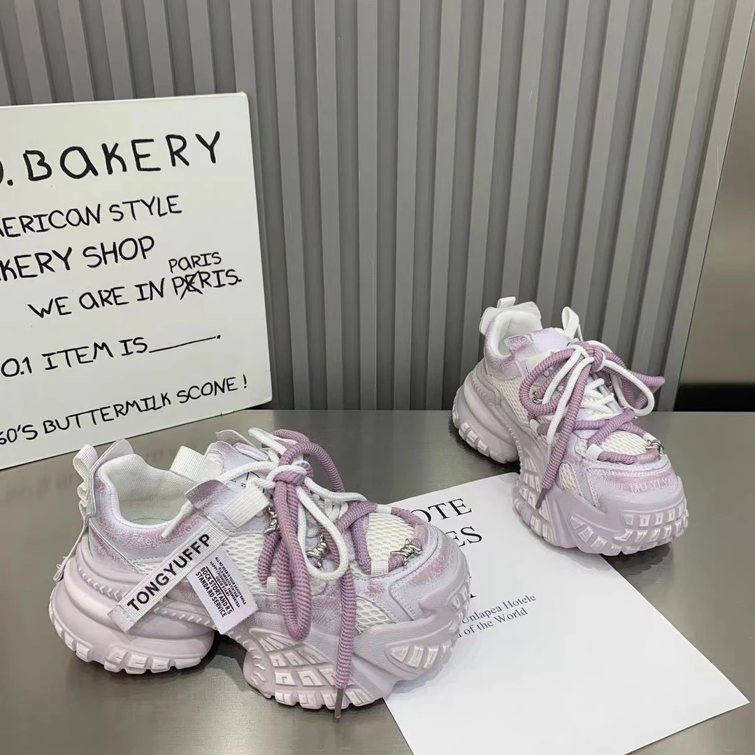 【运费险】欧洲站老爹鞋女款2025新款真皮厚底增高百搭运动鞋网红