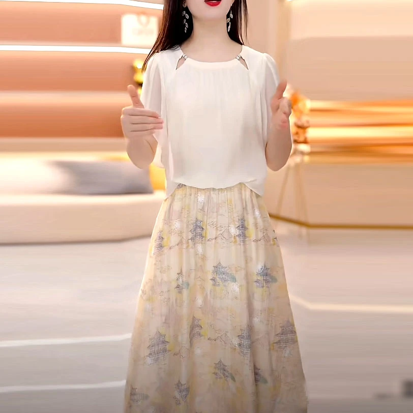 时尚气质优雅假两件连衣裙2025夏季新款修身遮肉中长款洋气裙子女
