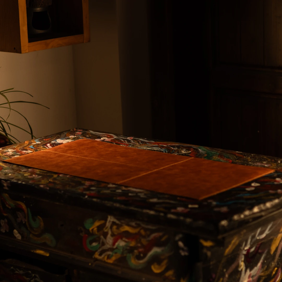 疯马牛皮长茶席 防水双面皮席茶餐垫隔热垫子 双面用创意手工茶道