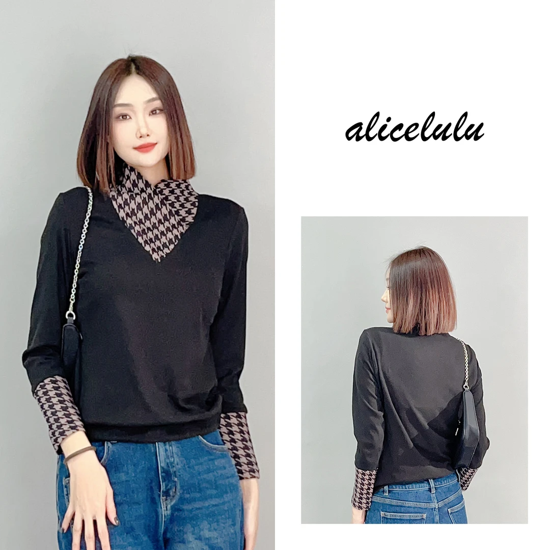5 ALICE “千鸟笔记”衬衫 时髦拼接 显瘦百搭 S2141567T