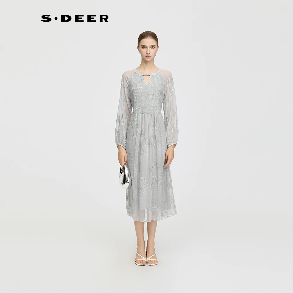 S·DEER圣迪奥女装气质裙子轻奢洋气时尚优雅长袖连衣裙S252Z1268