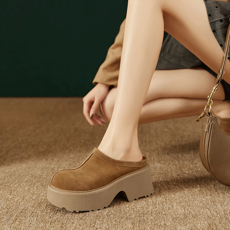 增高女鞋7cm真皮牛皮松糕厚底半拖鞋2025新款勃肯鞋外穿包头凉鞋