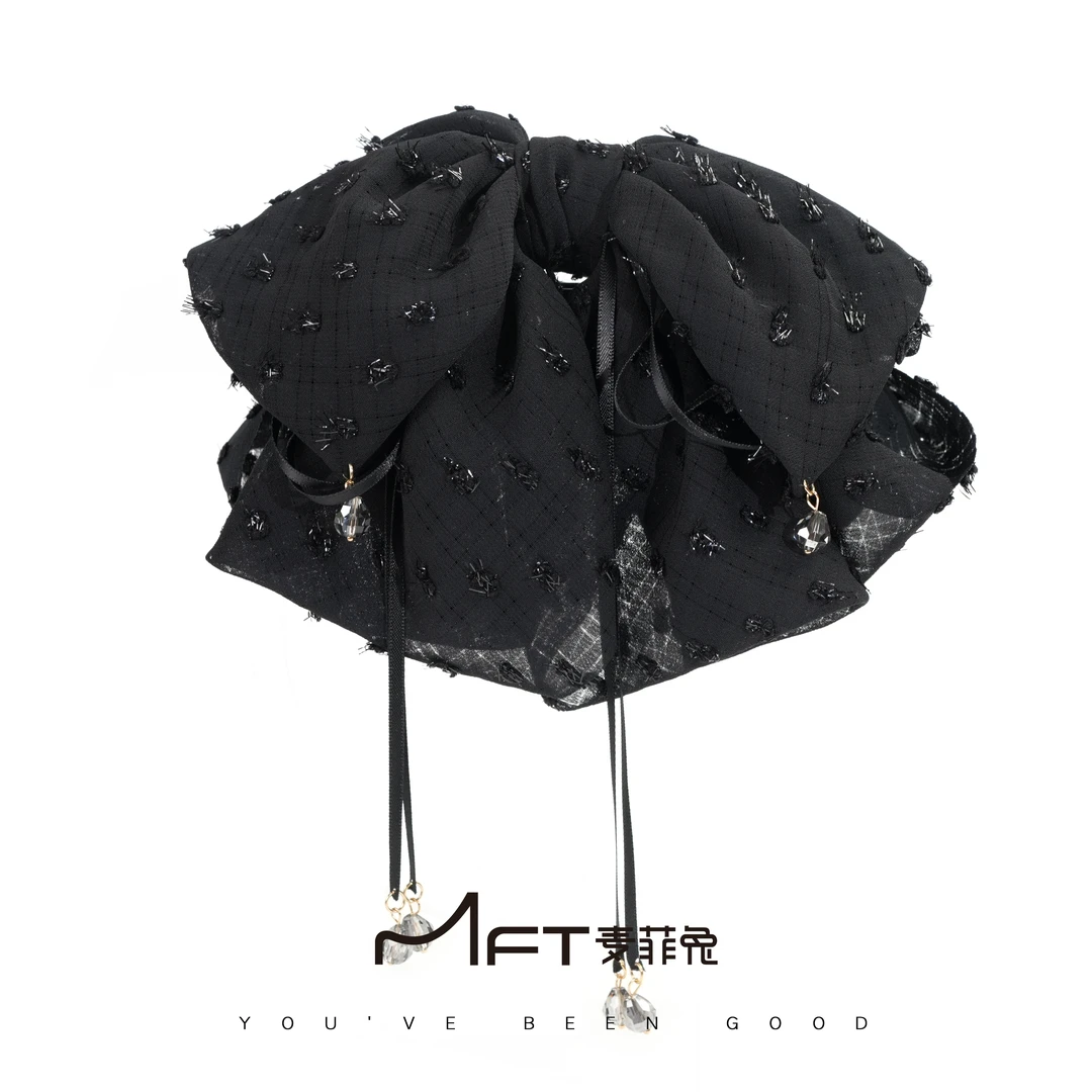 清风阙马尾夹头饰职业黑色蓬松飘带懒人抓夹可爱显发量发饰