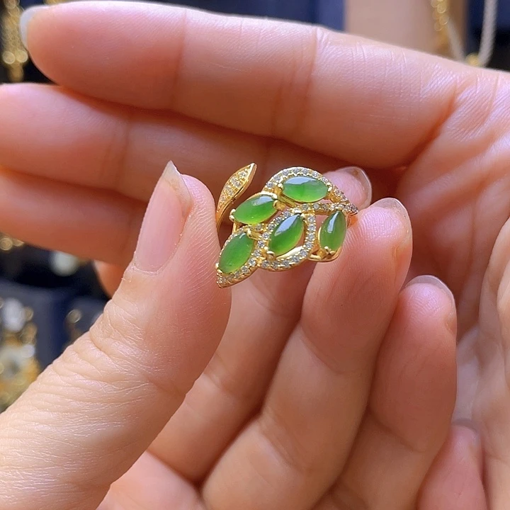 和田玉银S925镀金镶嵌戒指