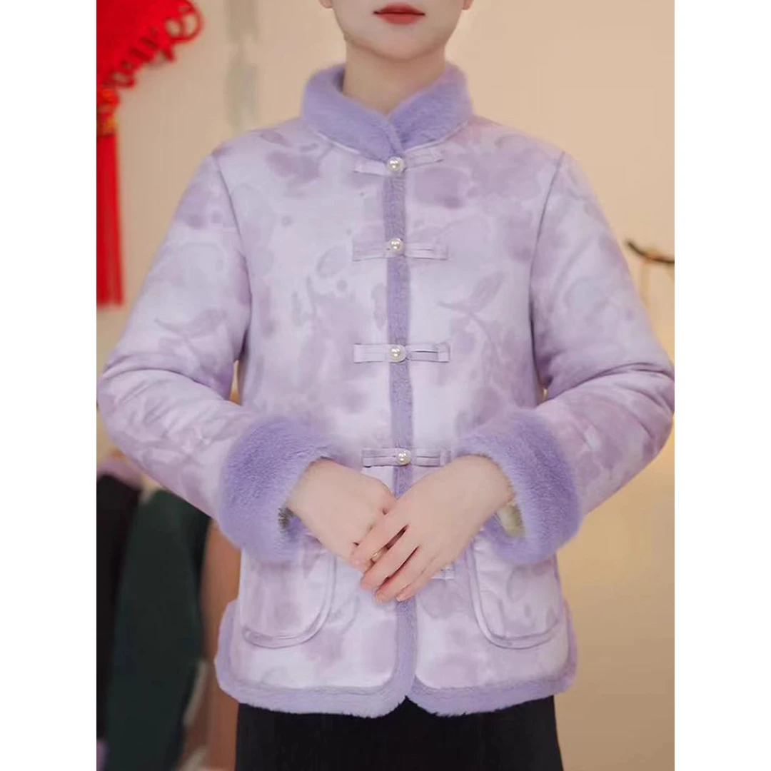 爆款爆款断码中式复古国风高级感正襟盘扣加绒加厚棉服气质休